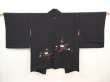 Photo1: 6616T02z550 Vintage Japanese Kimono Silk HAORI Flowers Black (1)