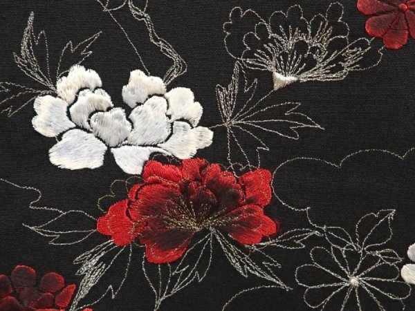 Photo4: 6616T02z550 Vintage Japanese Kimono Silk HAORI Flowers Black (4)
