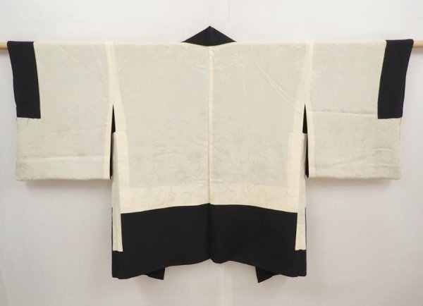 Photo7: 6616T02z550 Vintage Japanese Kimono Silk HAORI Flowers Black (7)