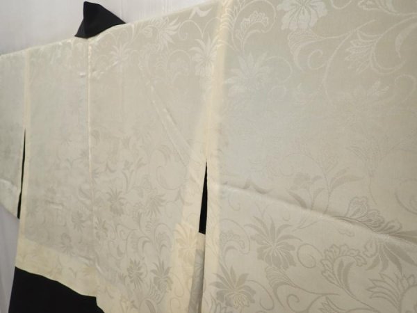 Photo8: 6616T02z550 Vintage Japanese Kimono Silk HAORI Flowers Black (8)