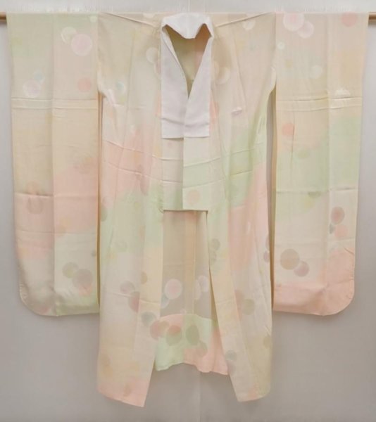 Photo7: 6616T03z650  Japanese Kimono Silk JUBAN  Light cream (7)