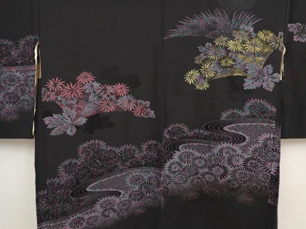 Photo3: 6616T04z550 Vintage Japanese Kimono Silk HAORI Chrysanthemum Black (3)