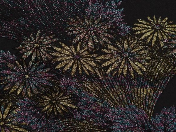 Photo4: 6616T04z550 Vintage Japanese Kimono Silk HAORI Chrysanthemum Black (4)