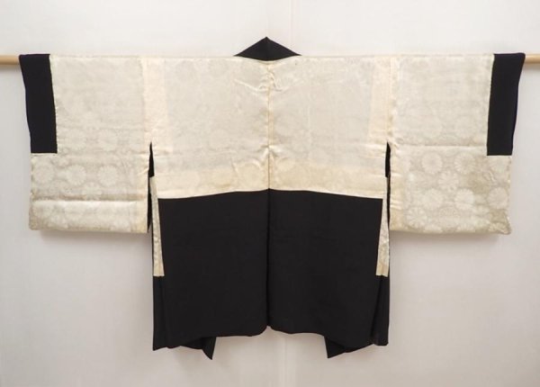 Photo6: 6616T04z550 Vintage Japanese Kimono Silk HAORI Chrysanthemum Black (6)