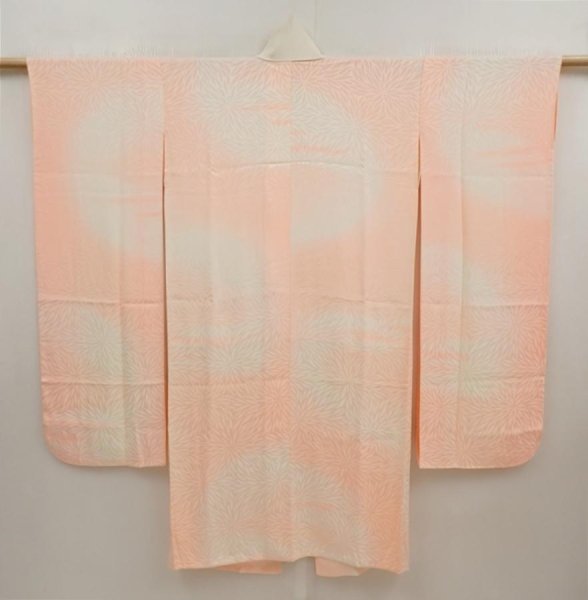 Photo1: 6616T05z640 Vintage Japanese Kimono Silk JUBAN Chrysanthemum Pink (1)