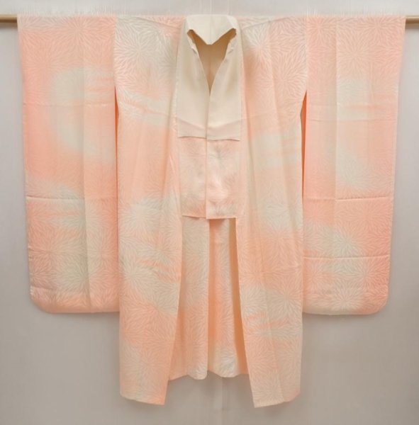 Photo7: 6616T05z640 Vintage Japanese Kimono Silk JUBAN Chrysanthemum Pink (7)