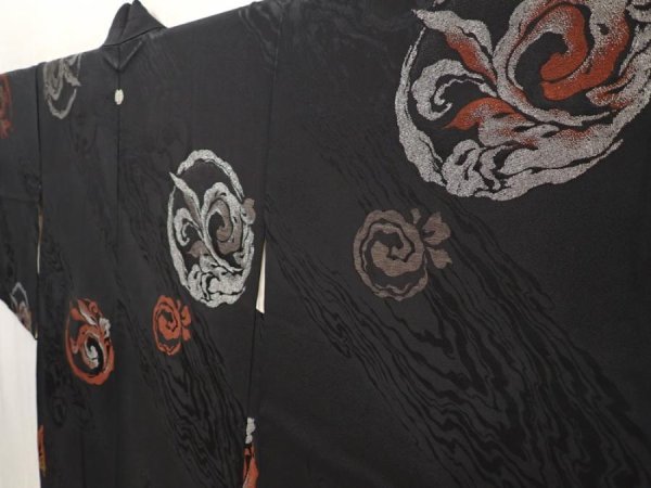 Photo2: 6616T06z610 Vintage Japanese Kimono Silk HAORI  Black (2)