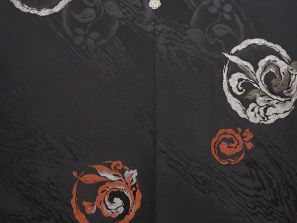 Photo3: 6616T06z610 Vintage Japanese Kimono Silk HAORI  Black (3)