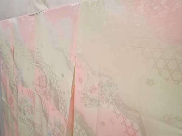 Photo2: 6616T07z700 Vintage Japanese Kimono Silk  FURISODE JUBAN Flowers Pink (2)