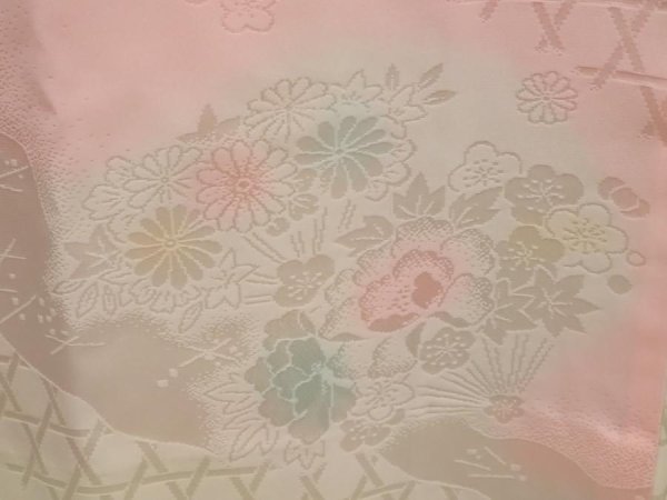 Photo4: 6616T07z700 Vintage Japanese Kimono Silk  FURISODE JUBAN Flowers Pink (4)