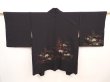 Photo1: 6616T08z550 Vintage Japanese Kimono Silk HAORI Flowers Black (1)