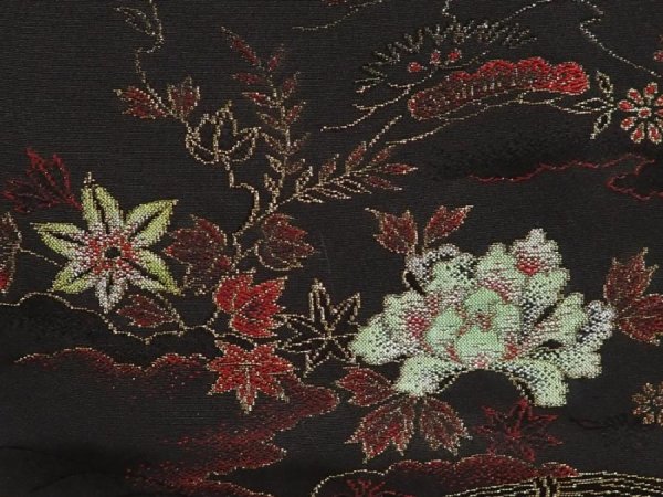 Photo4: 6616T08z550 Vintage Japanese Kimono Silk HAORI Flowers Black (4)