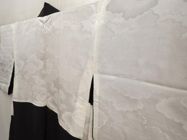 Photo7: 6616T08z550 Vintage Japanese Kimono Silk HAORI Flowers Black (7)