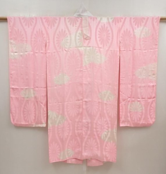 Photo1: 6616T09z690 Vintage Japanese Kimono Silk  FURISODE JUBAN Pink (1)