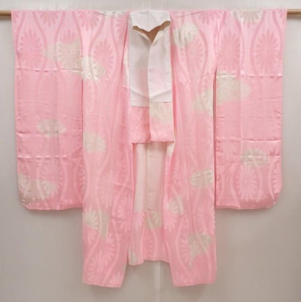 Photo7: 6616T09z690 Vintage Japanese Kimono Silk  FURISODE JUBAN Pink (7)