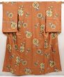 Photo1: 6616T10z630 Vintage Japanese Kimono Silk KOMON Flowers Orange-Brown (1)