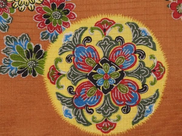 Photo6: 6616T10z630 Vintage Japanese Kimono Silk KOMON Flowers Orange-Brown (6)
