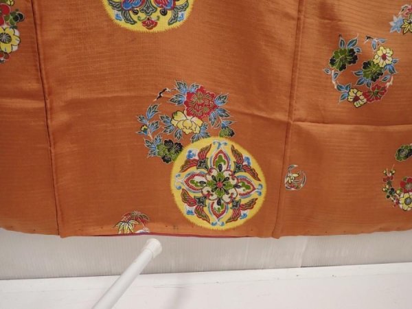Photo7: 6616T10z630 Vintage Japanese Kimono Silk KOMON Flowers Orange-Brown (7)