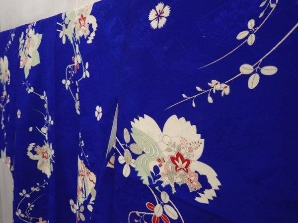 Photo2: 6616T11z640 Vintage Japanese Kimono Synthetic KOMON Flowers (2)