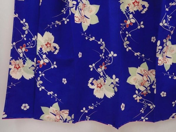 Photo4: 6616T11z640 Vintage Japanese Kimono Synthetic KOMON Flowers (4)