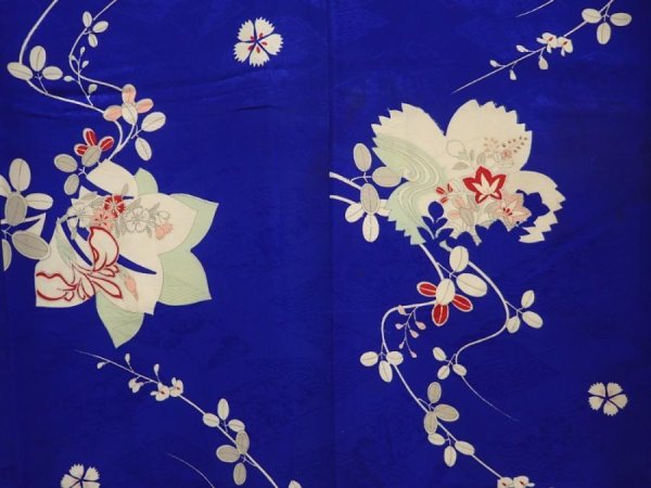 Photo5: 6616T11z640 Vintage Japanese Kimono Synthetic KOMON Flowers (5)