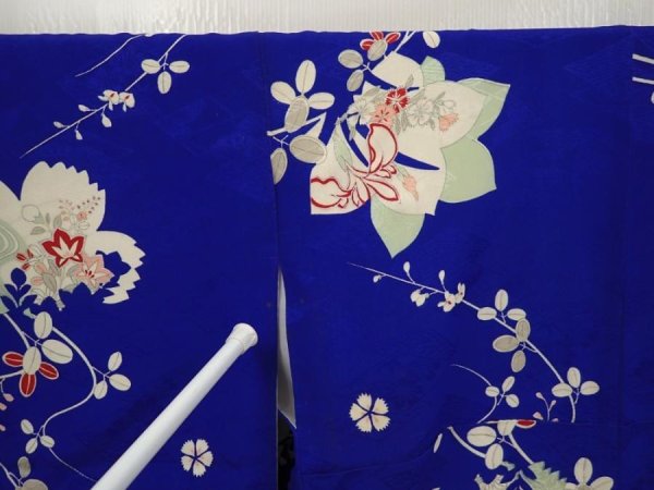 Photo7: 6616T11z640 Vintage Japanese Kimono Synthetic KOMON Flowers (7)