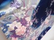 Photo3: 6616T12z1130  Japanese Kimono Silk FURISODE Peony Dark navy (3)