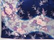 Photo5: 6616T12z1130  Japanese Kimono Silk FURISODE Peony Dark navy (5)