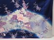 Photo7: 6616T12z1130  Japanese Kimono Silk FURISODE Peony Dark navy (7)