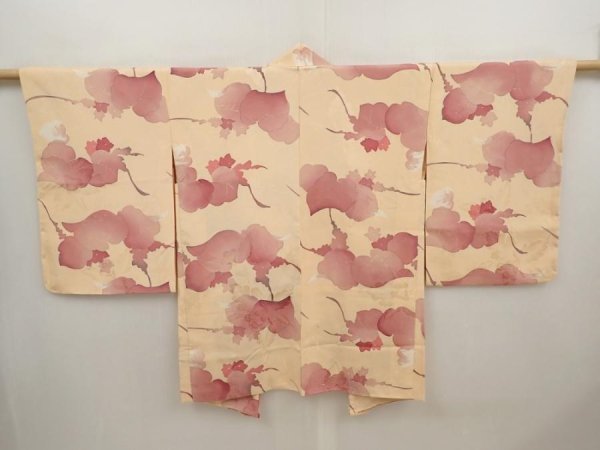 Photo1: 6617T03z600 Vintage Japanese Kimono Silk HAORI Paulownia Cream-Orange (1)