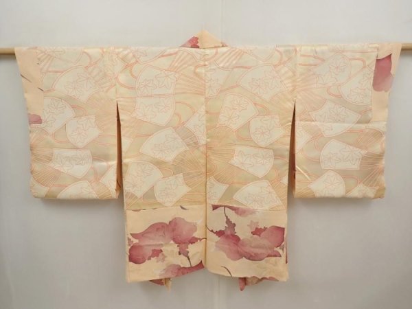 Photo6: 6617T03z600 Vintage Japanese Kimono Silk HAORI Paulownia Cream-Orange (6)