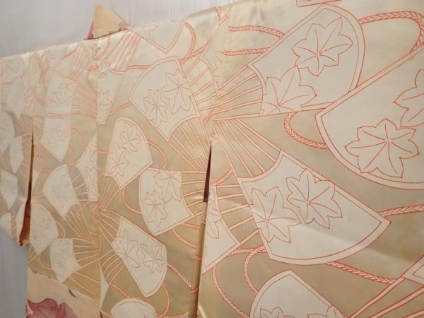 Photo7: 6617T03z600 Vintage Japanese Kimono Silk HAORI Paulownia Cream-Orange (7)