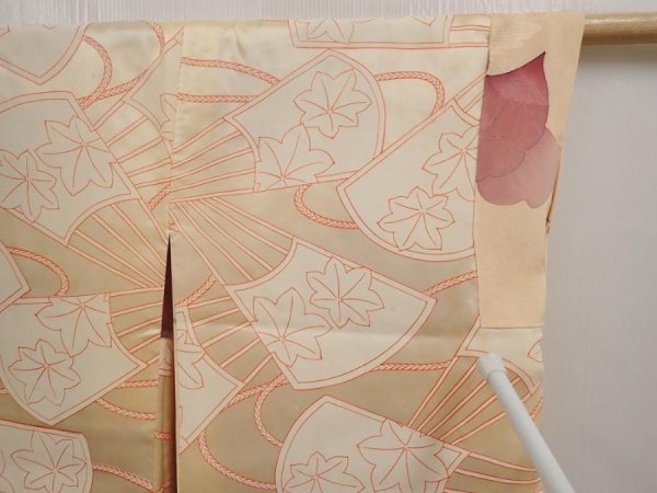 Photo8: 6617T03z600 Vintage Japanese Kimono Silk HAORI Paulownia Cream-Orange (8)