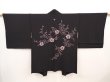 Photo1: 6617T04z660 Vintage Japanese Kimono Silk HAORI Plum blossom Black Embro (1)