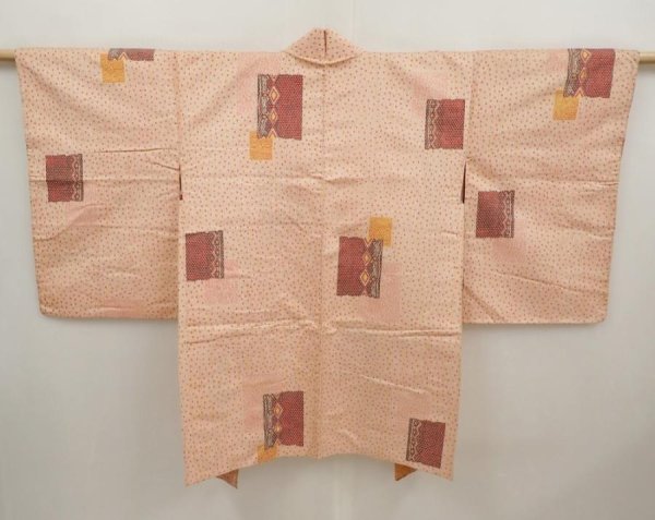 Photo1: 6617T05z530 Vintage Japanese Kimono Silk HAORI  Peach (1)