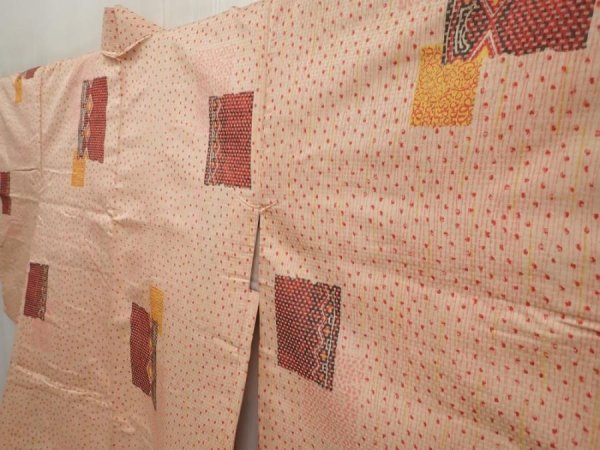Photo2: 6617T05z530 Vintage Japanese Kimono Silk HAORI  Peach (2)