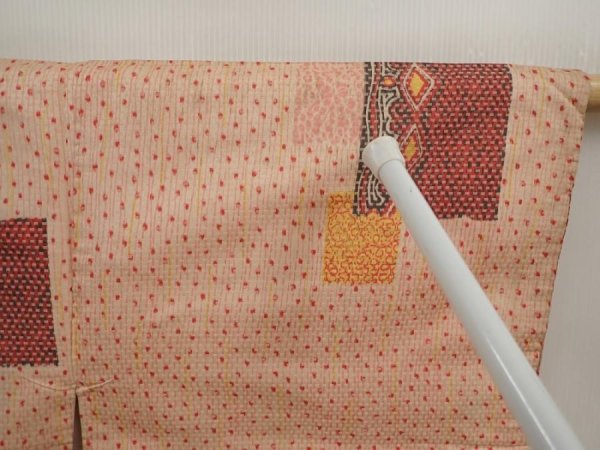Photo5: 6617T05z530 Vintage Japanese Kimono Silk HAORI  Peach (5)