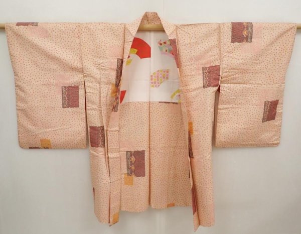 Photo6: 6617T05z530 Vintage Japanese Kimono Silk HAORI  Peach (6)