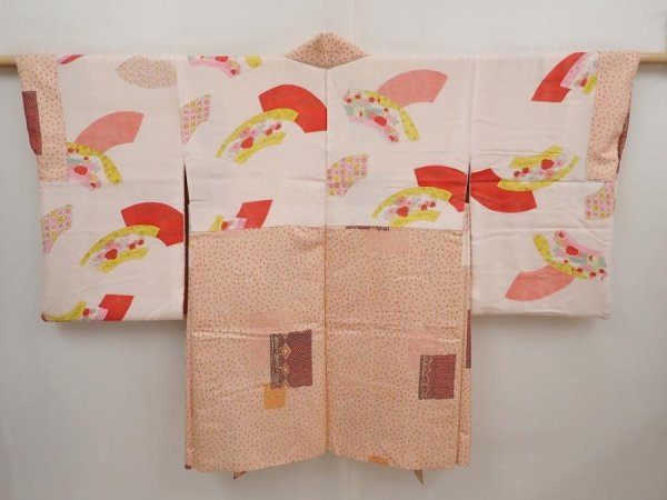 Photo7: 6617T05z530 Vintage Japanese Kimono Silk HAORI  Peach (7)