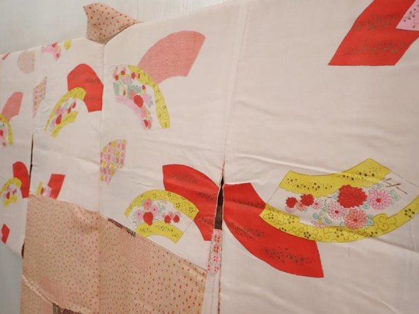 Photo8: 6617T05z530 Vintage Japanese Kimono Silk HAORI  Peach (8)