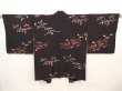Photo1: 6617T06z650 Vintage Japanese Kimono Silk HAORI Leaf Black (1)