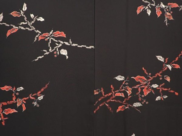 Photo3: 6617T06z650 Vintage Japanese Kimono Silk HAORI Leaf Black (3)
