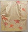 Photo1: 6617T07z900 Vintage Japanese Kimono Silk FURISODE Flowers Light cream (1)