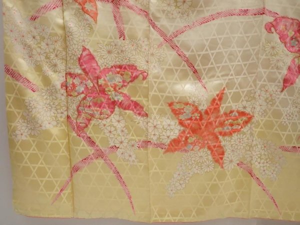 Photo6: 6617T07z900 Vintage Japanese Kimono Silk FURISODE Flowers Light cream (6)