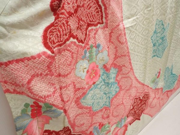 Photo3: 6617T08z1070 Vintage Japanese Kimono Silk FURISODE Paulownia Sage green (3)