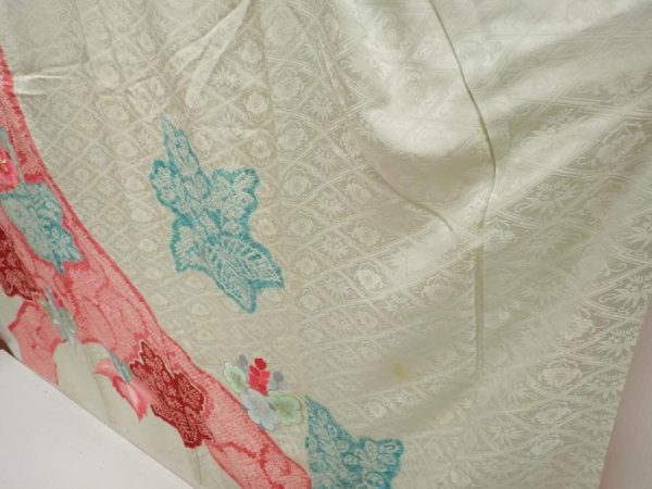 Photo4: 6617T08z1070 Vintage Japanese Kimono Silk FURISODE Paulownia Sage green (4)