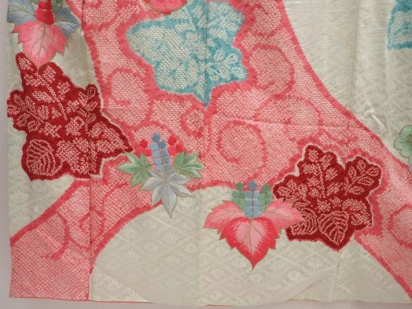 Photo6: 6617T08z1070 Vintage Japanese Kimono Silk FURISODE Paulownia Sage green (6)