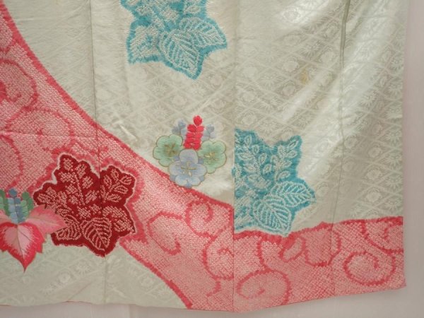 Photo7: 6617T08z1070 Vintage Japanese Kimono Silk FURISODE Paulownia Sage green (7)