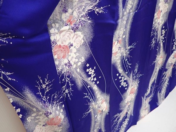 Photo3: 6617T09z960  Japanese Kimono Silk KOMON Rose Dark lavender blue (3)