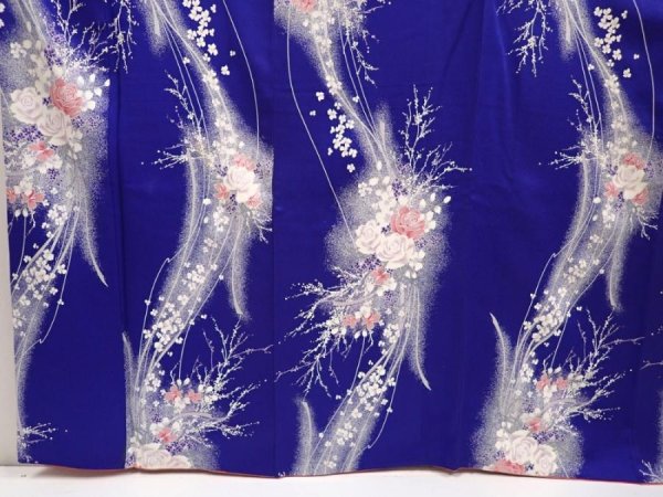 Photo4: 6617T09z960  Japanese Kimono Silk KOMON Rose Dark lavender blue (4)